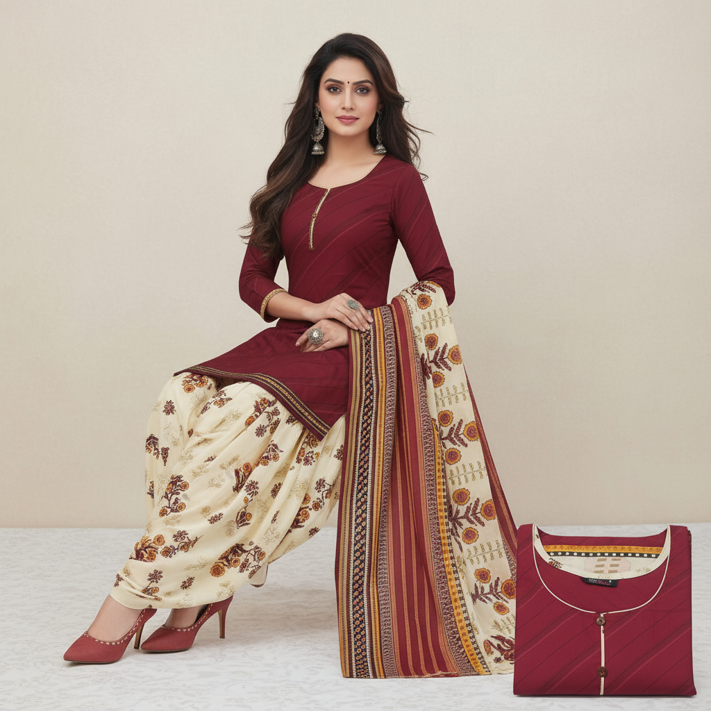 MCM Life Style  Colourful Pure Cotton Readymade Punjabi Suit / Salwar Suit.