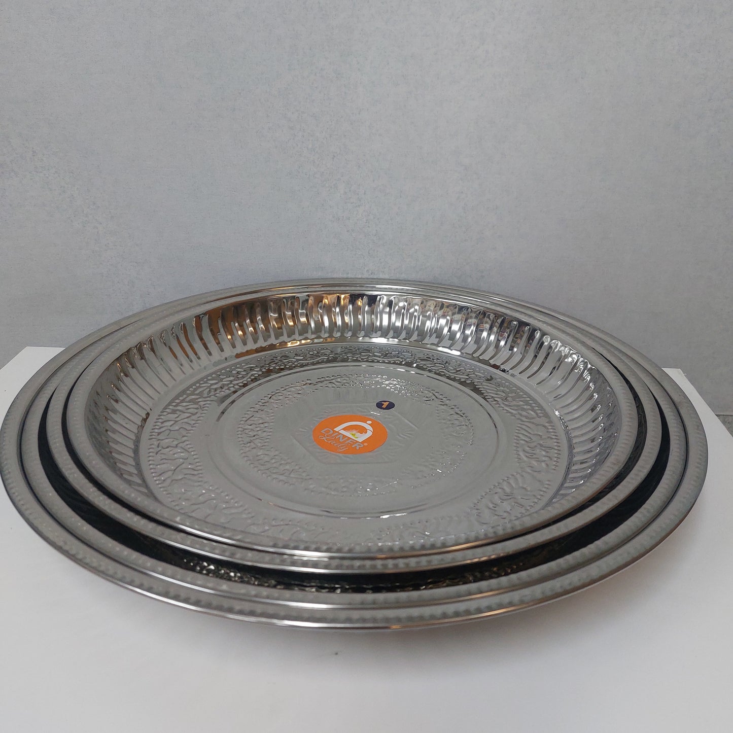 Stainless Steel Design Parath /  Silver Thambalm Set