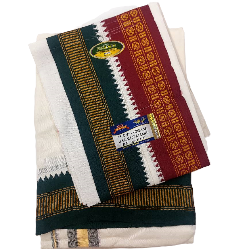 Arunachalam Cream Poly Veshti Set (8 X 4)
