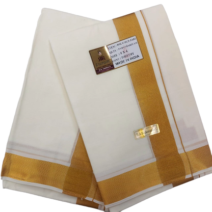 Parambariyam Rich Cotton Cream Dhothy Set with Gold Jari (8 X 4)