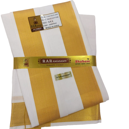 Shubam Rich Cotton White Dhothy Set with Gold Jari (8 X 4)