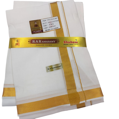 Shubam Rich Cotton White Dhothy Set with Gold Jari (8 X 4)