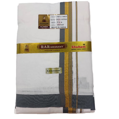 Triple Fancy Rich Cotton White Dhoty Set (8 X 4)