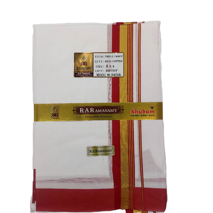 Triple Fancy Rich Cotton White Dhoty Set (8 X 4)